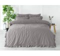 Pościel z bawełny z falbanką - Limasso -220x200 - Opal Grey - w pudełku -Bez Prasowania
